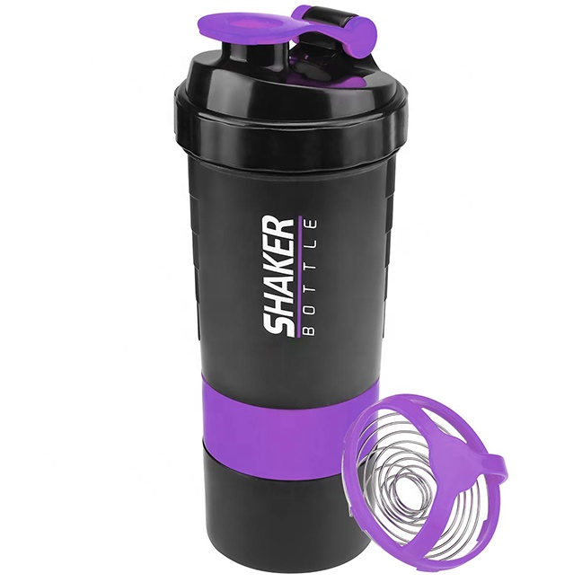

Шейкер Spider Bottle Pro Black Style двухкамерный трехсекционный с защитой от протекания 500 мл для спортивного питания c фиолетовой клик-клипсой
