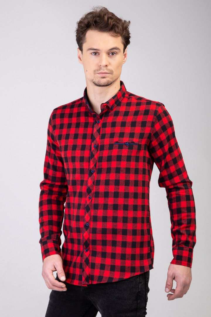 

Мужская утеплённая рубашка в клетку DressCode Турция 3XL красная 2477