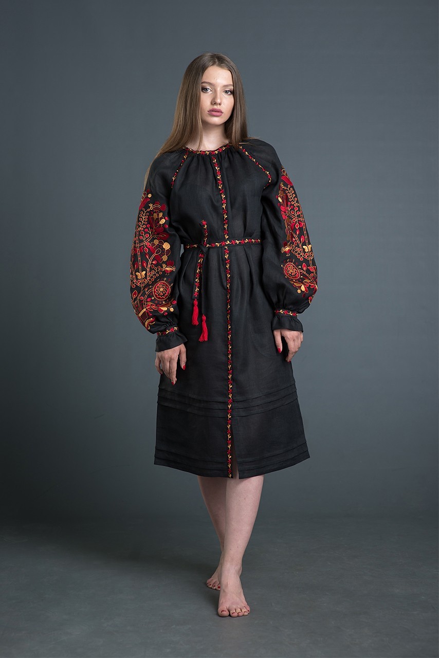 

Вышитое льняное платье Folk Fashion "Дерево життя" XXL черное