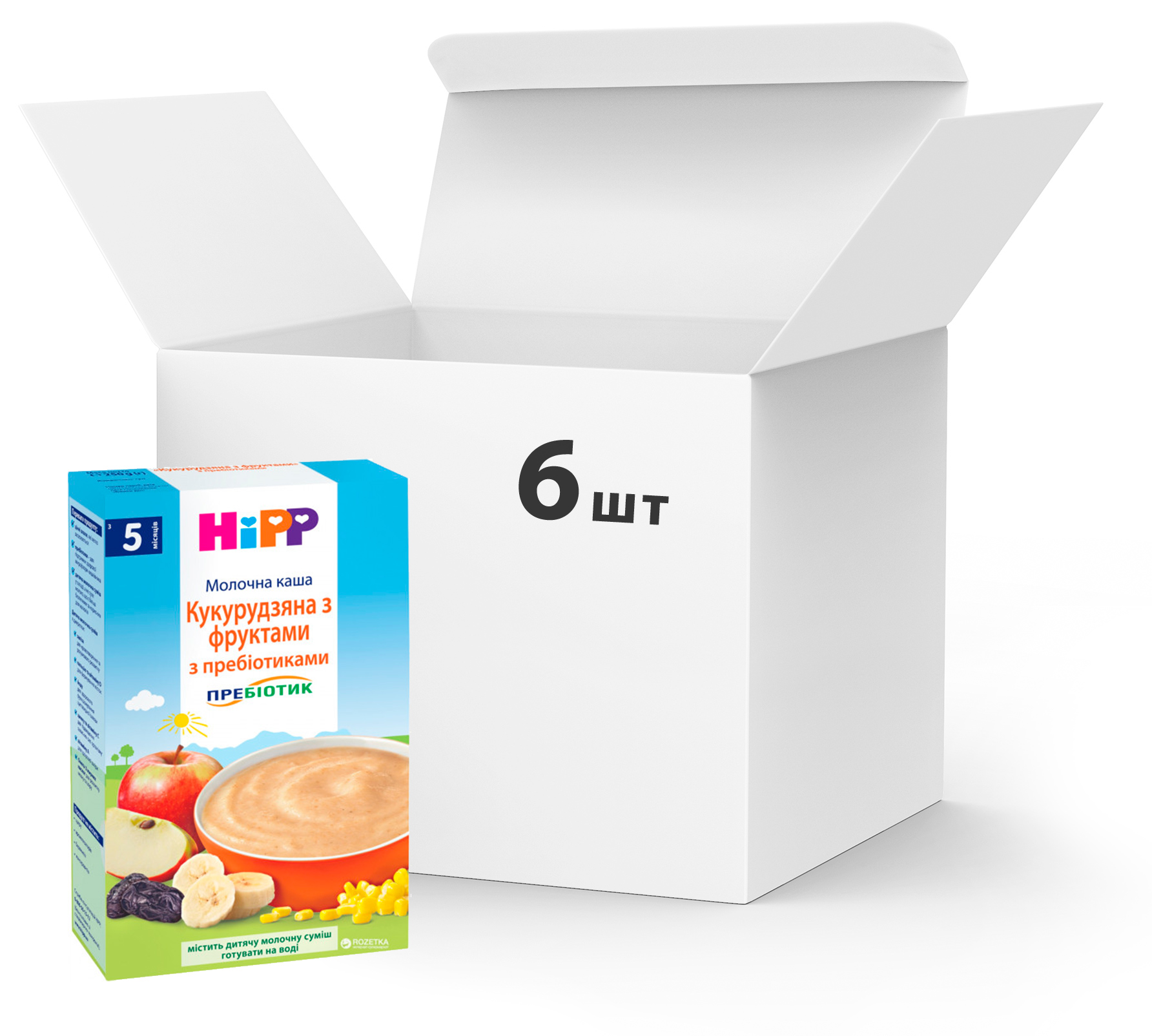 Акція на Упаковка молочных каш HiPP Кукурузная с фруктами с пребиотиками 6 пачек по 250 г (9062300426530_9062300440154) від Rozetka UA