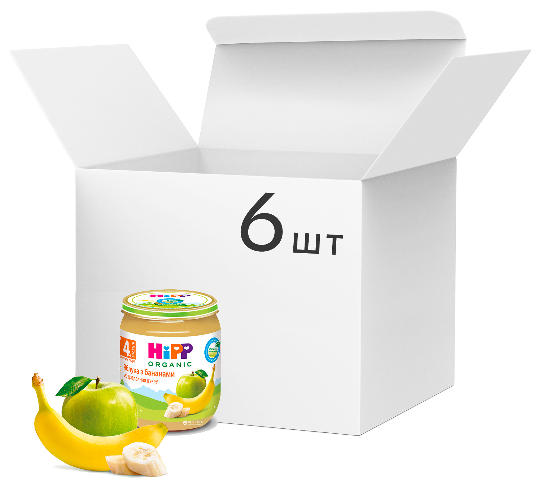 Акция на Упаковка фруктового пюре HiPP органического Яблоки с бананами с 4 месяцев 125 г х 6 шт (9062300434122_9062300138723) от Rozetka UA