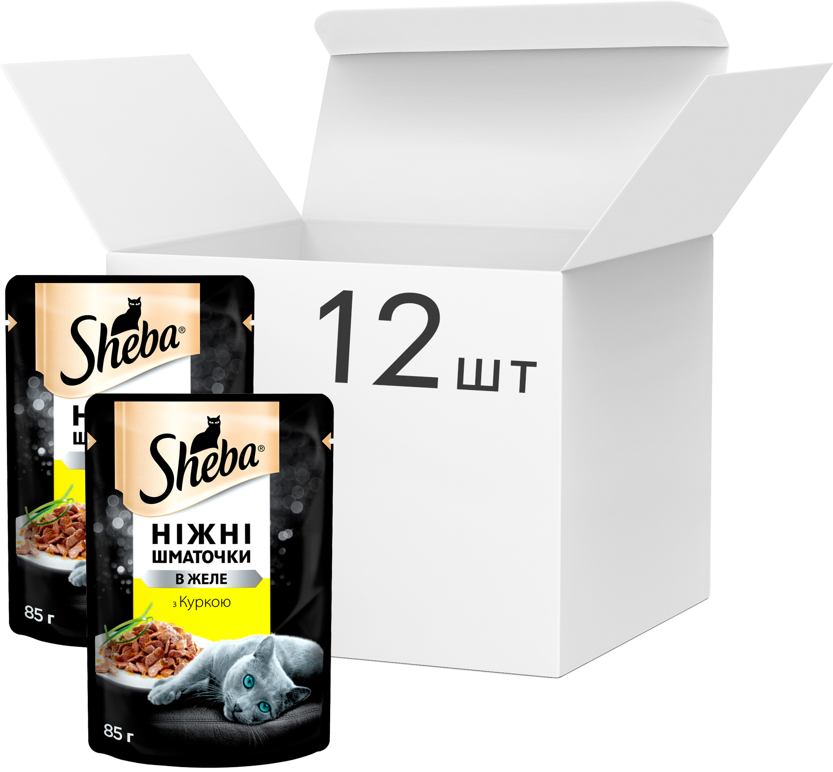 

Упаковка корма для кошек Sheba cig POU с курицей в желе 12 х 85 г