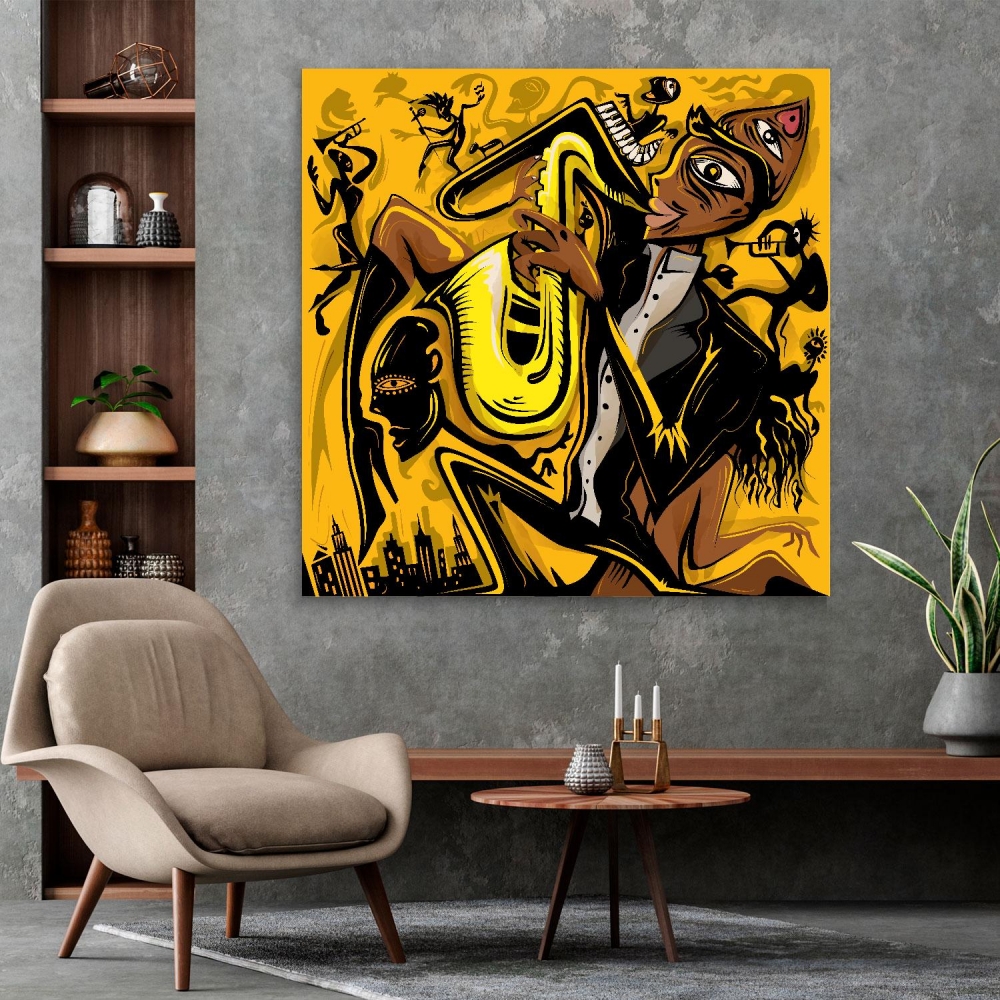 

Картина на холсте Музыка Saxophonist Of The City 70х70 см.