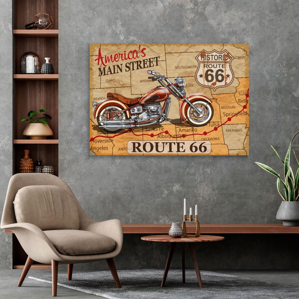 

Картина на холсте Винтаж Histiric Route 66 90х120 см.