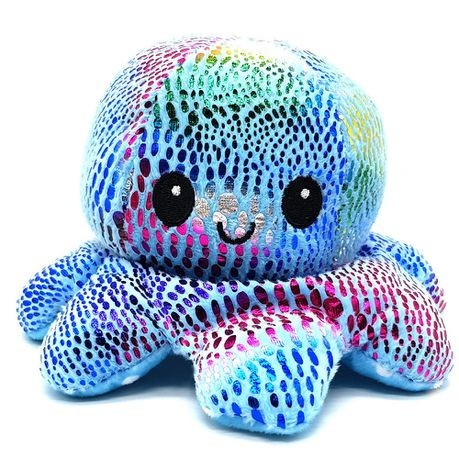 

Мягкая игрушка осьминог перевертыш Octopus антистресс Веселый и Грустный блестящий/в горох синий 1508-8