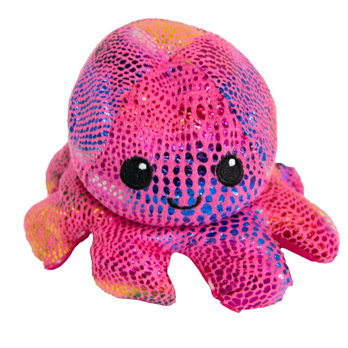 

Мягкая игрушка осьминог перевертыш Octopus антистресс Веселый и Грустный блестящий/в горох малиновый 1508-7