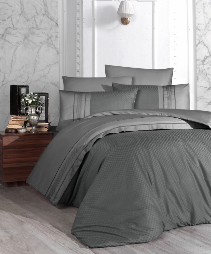 

Комплект постельного белья First Choice Satin Cotton Deluxe Евро сатин арт.Square Duet Antracite - Smoke