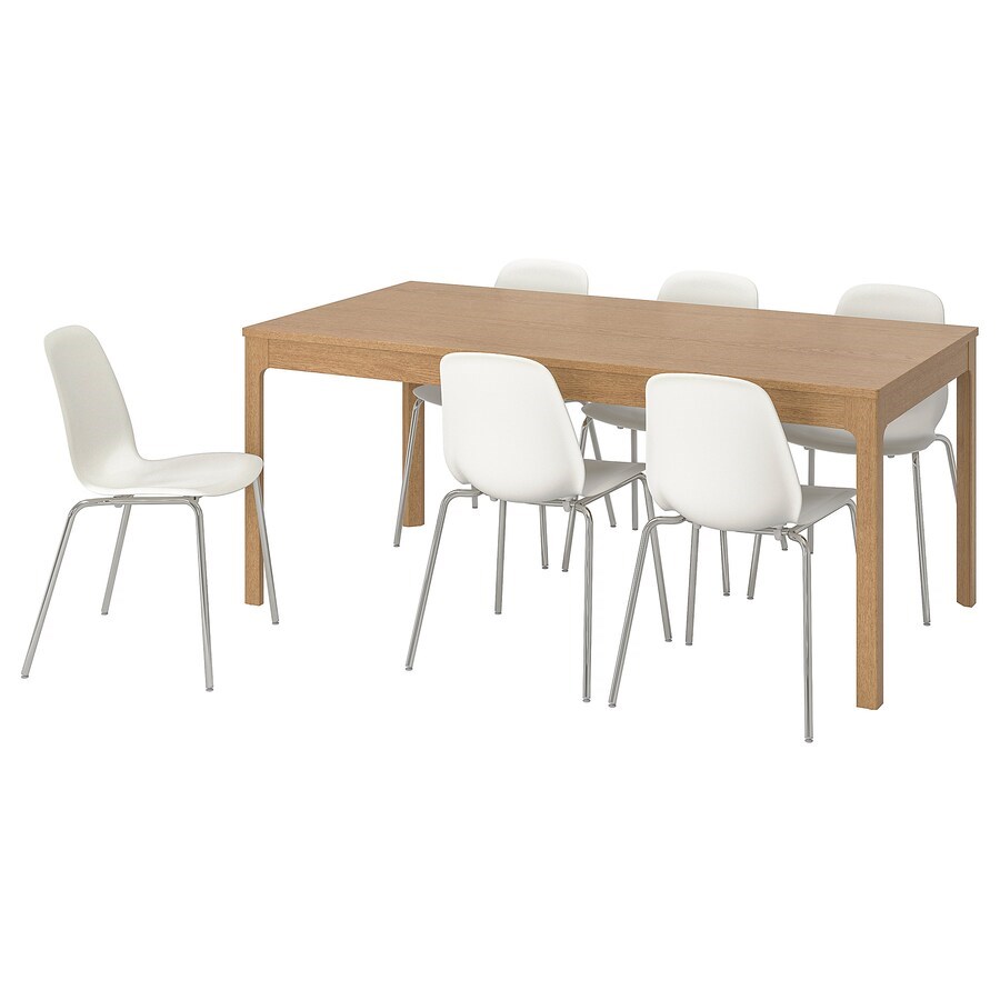 

Стіл і 6 стільців IKEA EKEDALEN / LEIFARNE 180/240 см дуб/білий (492.292.23)