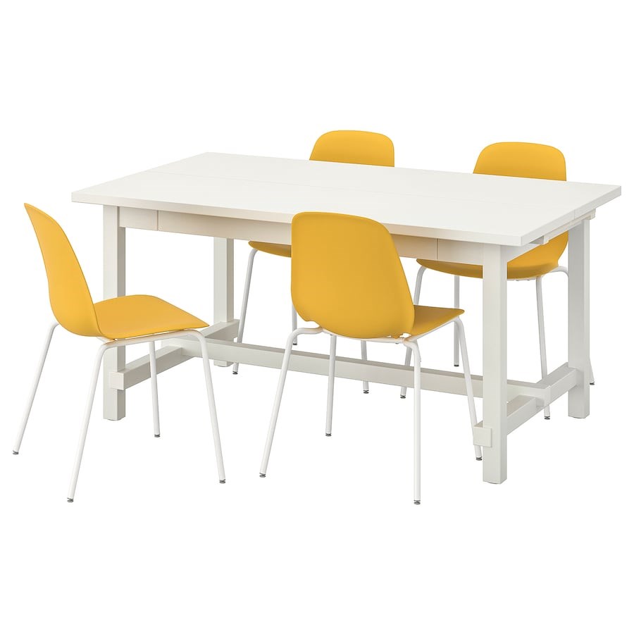 

Стіл і 4 стільці IKEA NORDVIKEN / LEIFARNE 152 / 223x95 см білий/жовтий (393.051.80)
