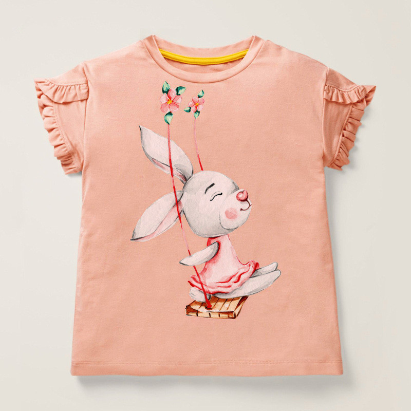 Футболка для девочки Hare on a swing Berni Kids (100) Персиковый