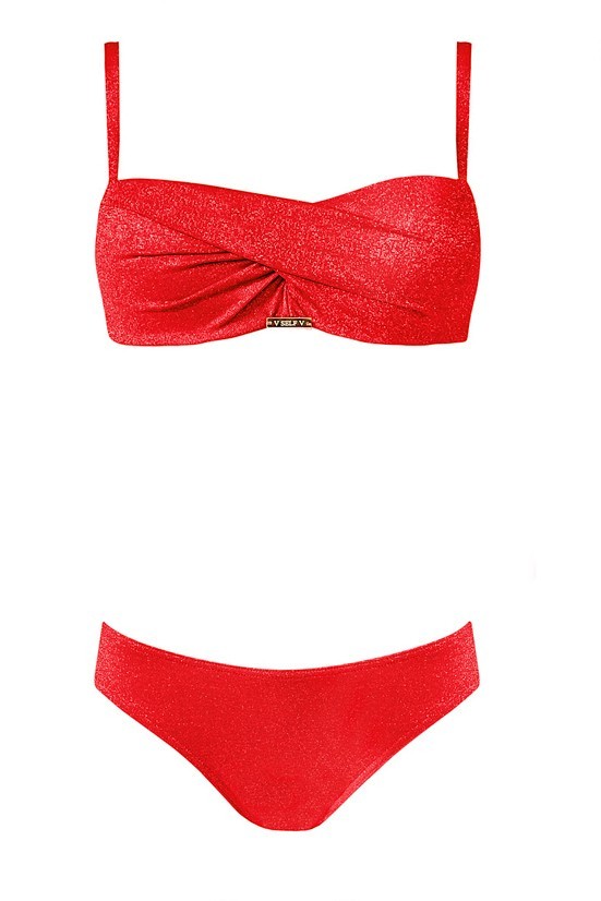 

Раздельный купальник бандо Self Collection 843S коралловый с золотистым люрексом 38C/M