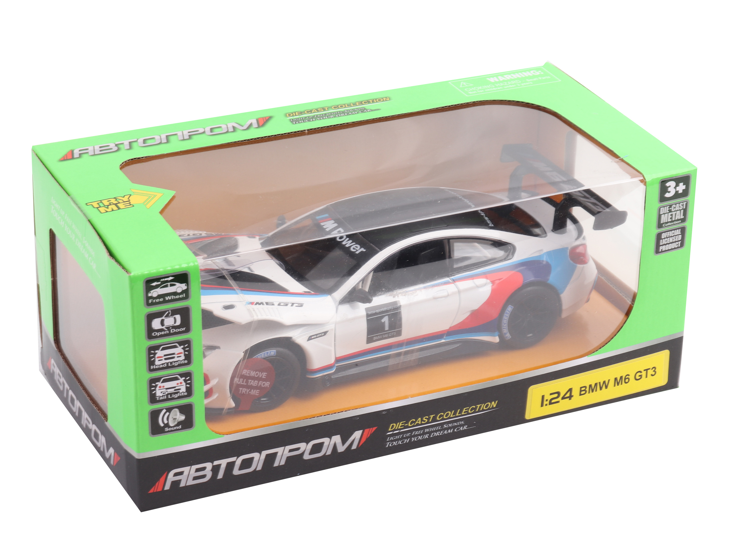 

Машина металл "АВТОПРОМ",1:24 "BMW M6 GT3",синий цвет, 24,5*12,5*10см 68255B