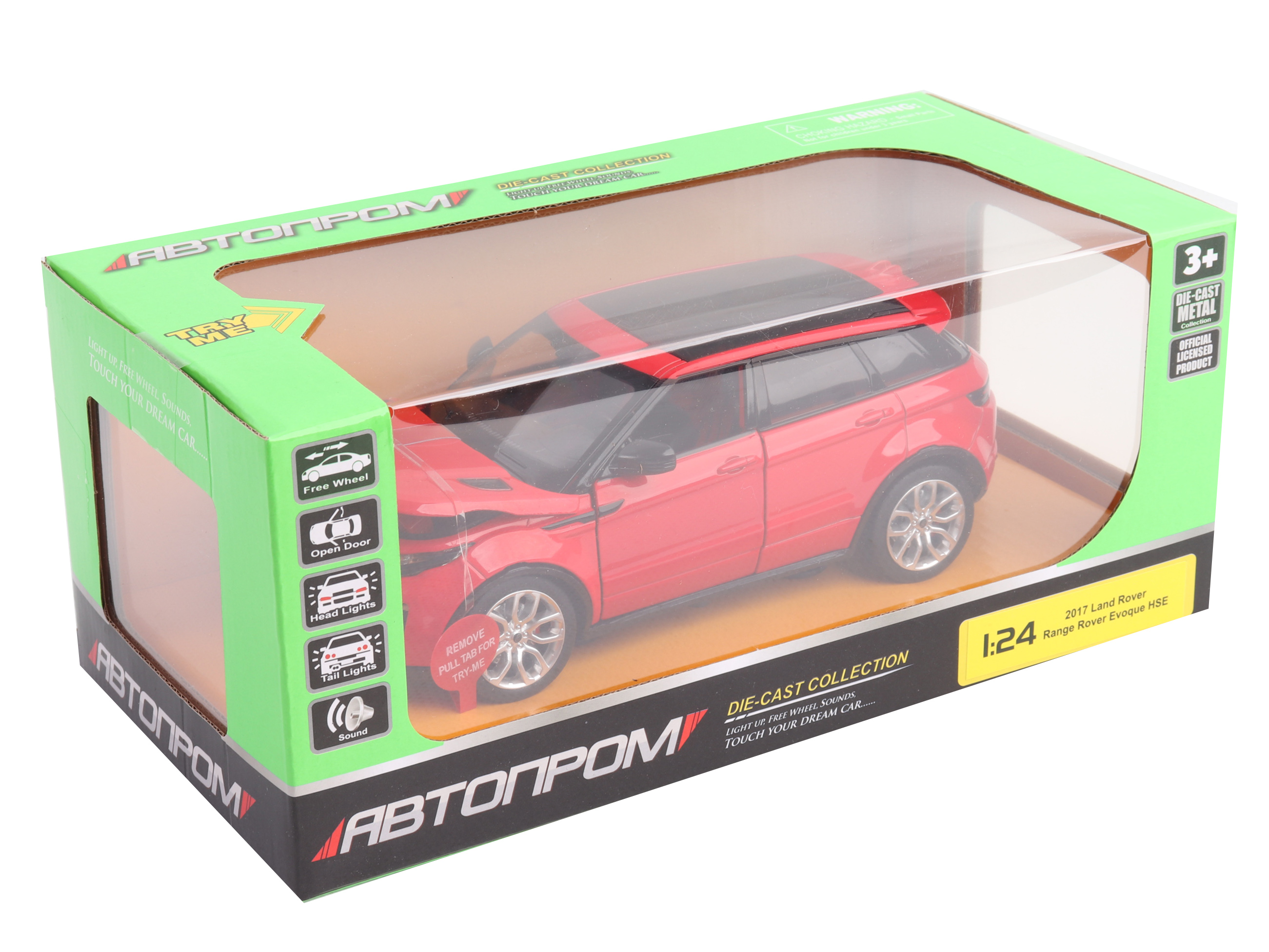 

Машина металл "АВТОПРОМ",1:24 "2017Range Rover Evoque HSE" красный. 24,5*12,5*10см 68258AR