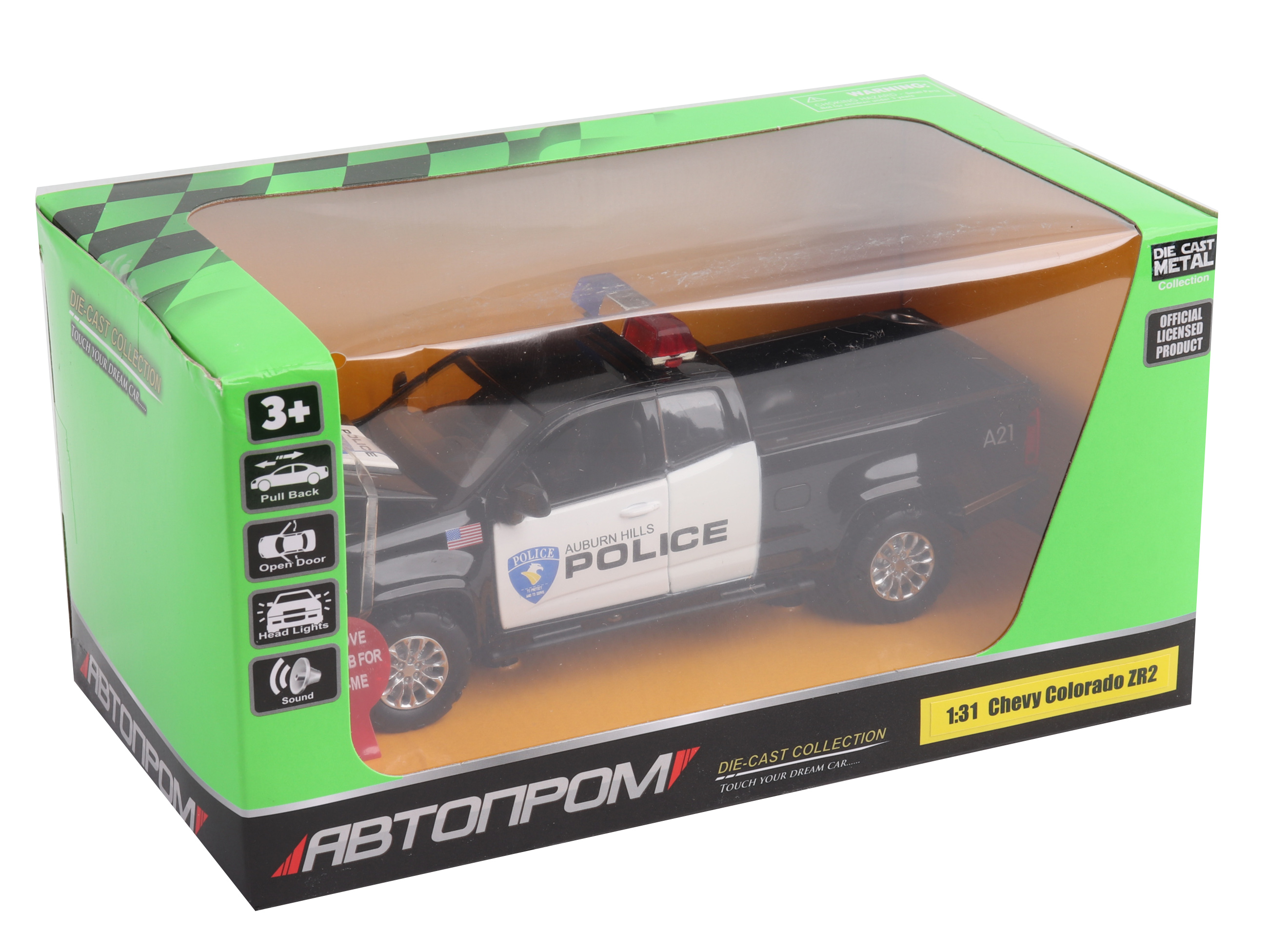 

Машина металл "АВТОПРОМ",1:31 Chevy Colorado ZR2-Police 20*11*10см 68465