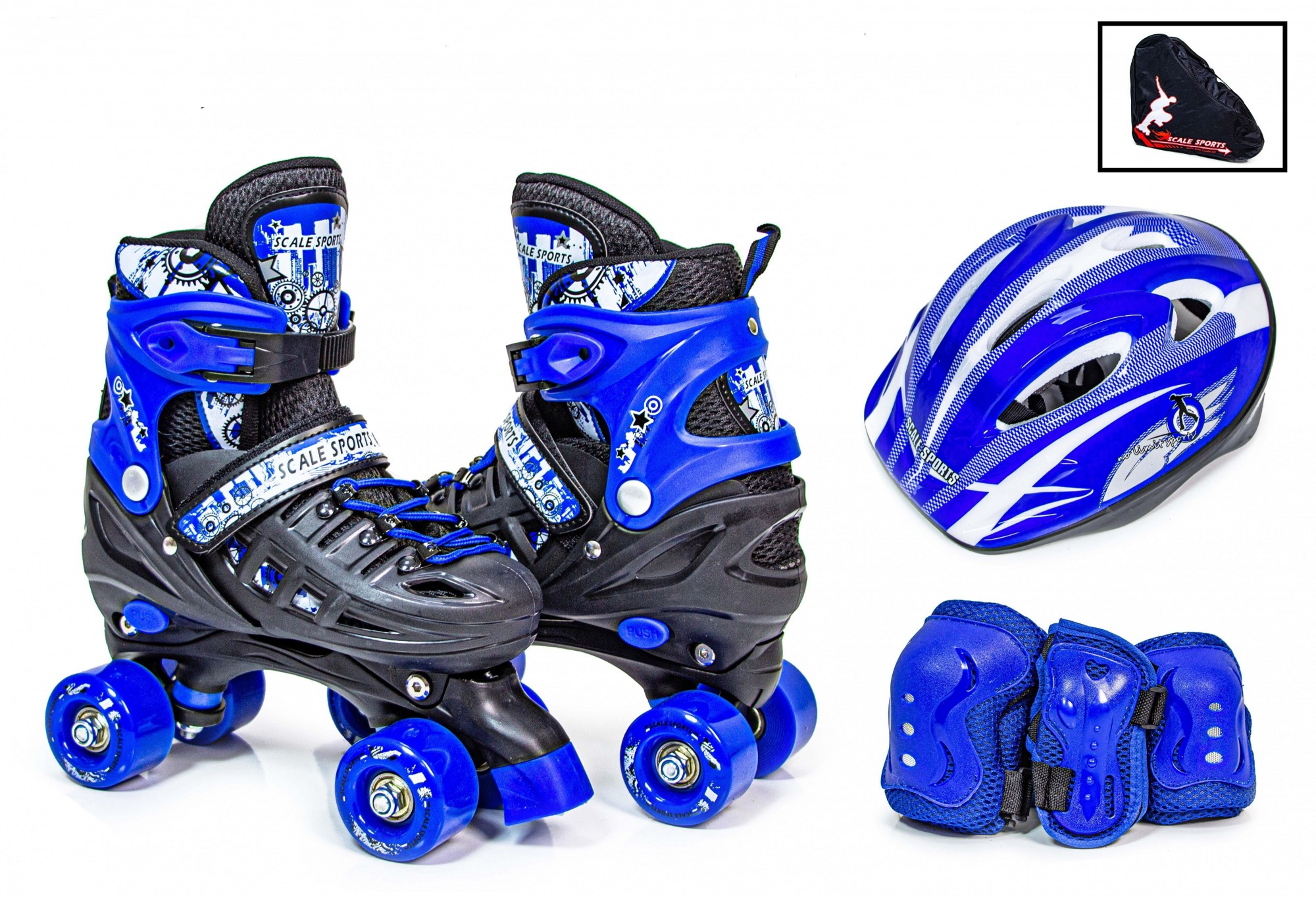 

Комплект роликовые коньки квады Scale Sport 34-37 Blue