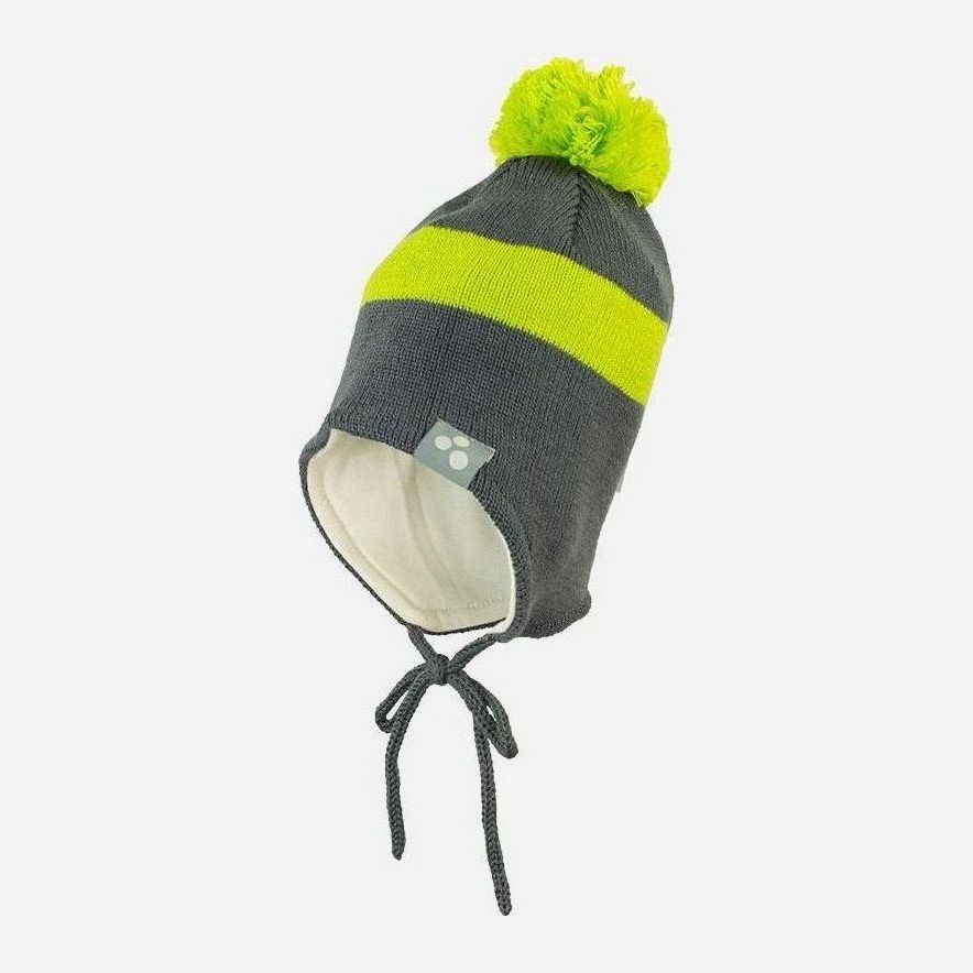Акція на Дитяча зимова шапка в'язана на зав'язках з помпоном для хлопчика Huppa Viiro 3 83620100-80048 43-45 см від Rozetka