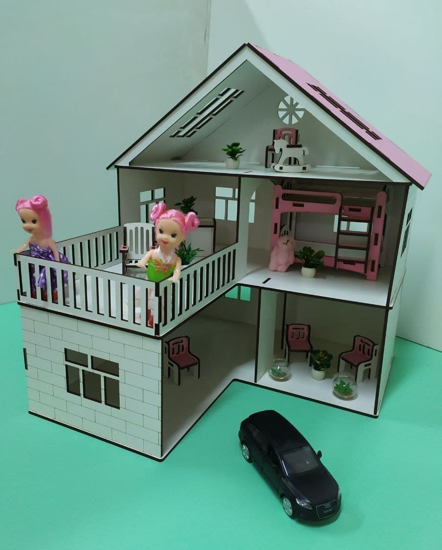 

Деревянный кукольный домик HAPPY KIDS МИНИ КОТТЕДЖ для кукол ЛОЛ с гравировкой + мебель 8 единиц Бело-розовый