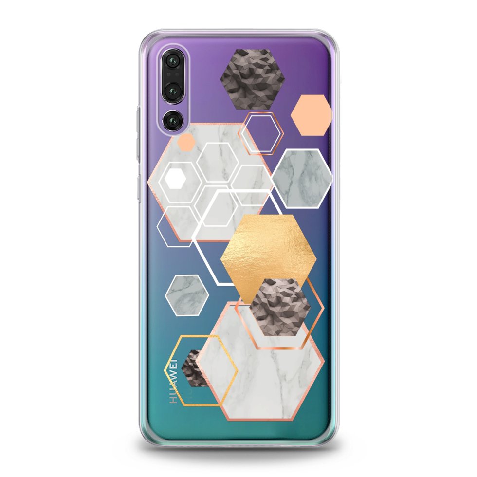 Чехол силиконовый для Huawei (Мраморные шестиугольники) P20 Lite хуавей ...