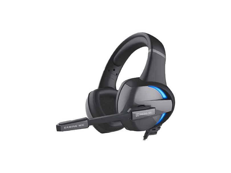 

Наушники с микрофоном (гарнитура) REAL-EL GDX-7620 black, Джек 3,5мм 4pin, адаптер 1м для ПК, RGB подсветка