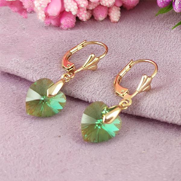 

Серьги подвески SWAROVSKI цвет Хризолит медицинское золото позолота 18К французский замок А/В 7-0157