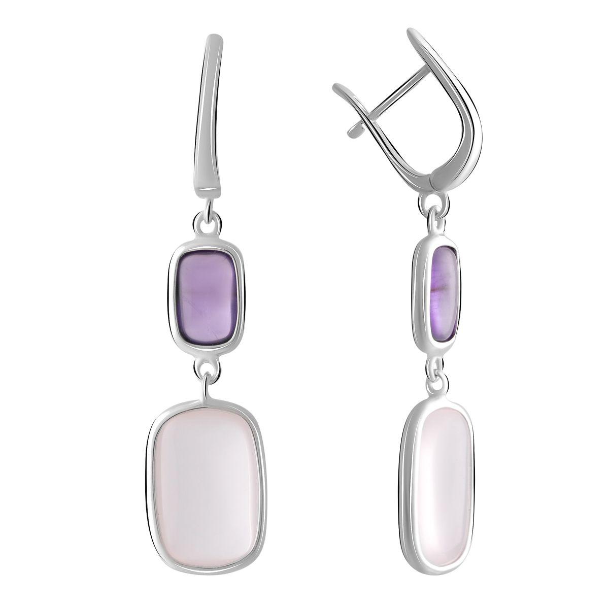 

Серебряные серьги SilverAlex с натуральным розовым кварцем 13.379ct, аметистом