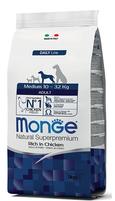 

Сухой корм Monge Medium Adult Rich in Chicken для взрослых собак средних пород с курицей и рисом 15 кг