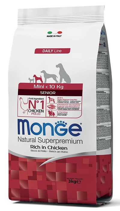 

Сухой корм Monge Mini Puppy & Junior Senior Rich in Chicken для щенков маленьких пород со вкусом курицы и риса 3 кг (8009470004015)