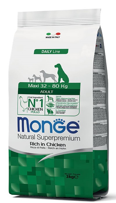 

Сухой корм Monge Maxi Adult Rich in Chicken для взрослых собак больших и очень больших пород со вкусом курицы и риса 3 кг (8009470004343)