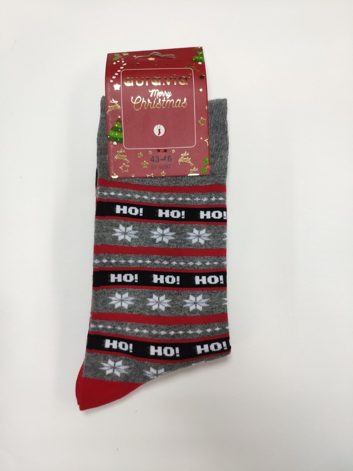 

Носки новогодние мужские с принтом Aura Via Merry Christmas Хо хо хо 43-46 Серые