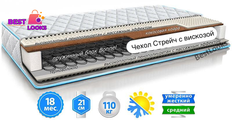 

Матрас двусторонний 180х190 Sleep&Fly Classic 2in1 Kokos стрейч с вискозой