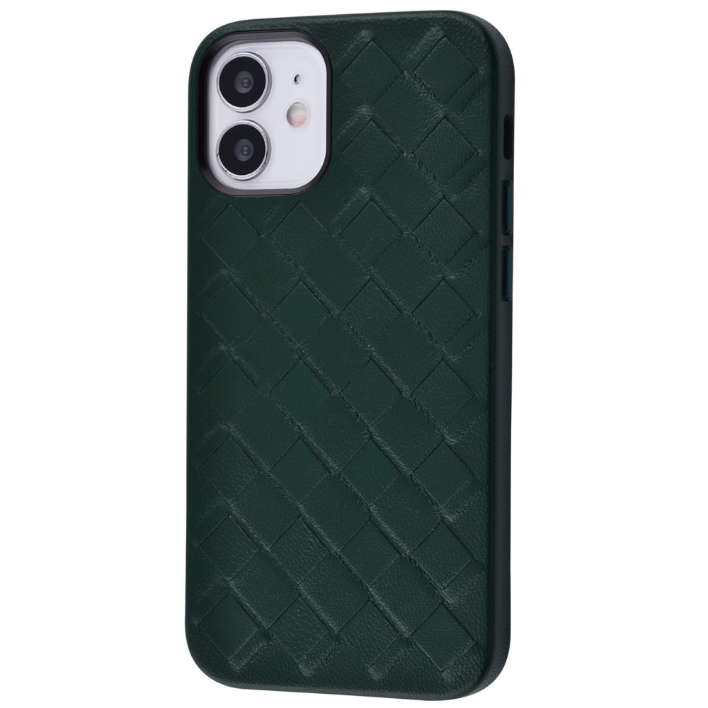 

Чехол Genuine Leather Case Weaving Series для iPhone 12 mini forest green