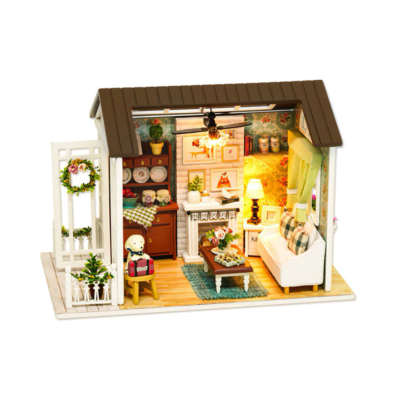 

3D Румбокс кукольный дом DIY Cute Room 8008-D Гостиная с верандой и камином детский конструктор (SKU_5792-19413)