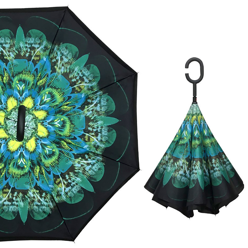 

Зонт обратного сложения Up-Brella Зелёный Павлин с рисунком смарт зонт наоборот механический (SKU_2907-13276)