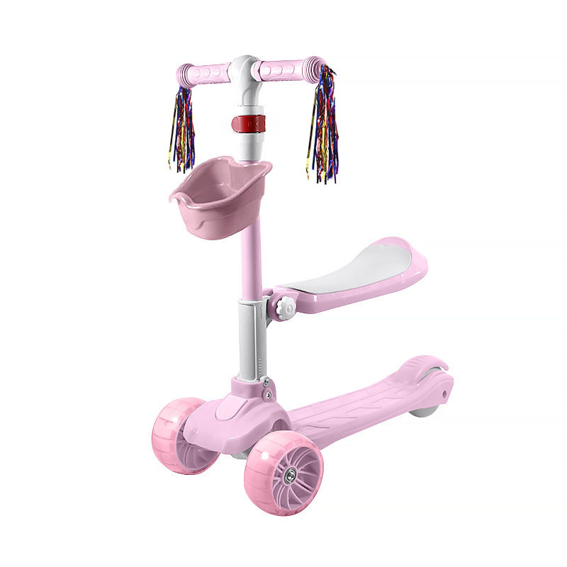 

Детский самокат Lesko BAQ-518 Pink трехколесный 2 в 1 с сиденьем светящимися колесами (SKU_7289-25017)