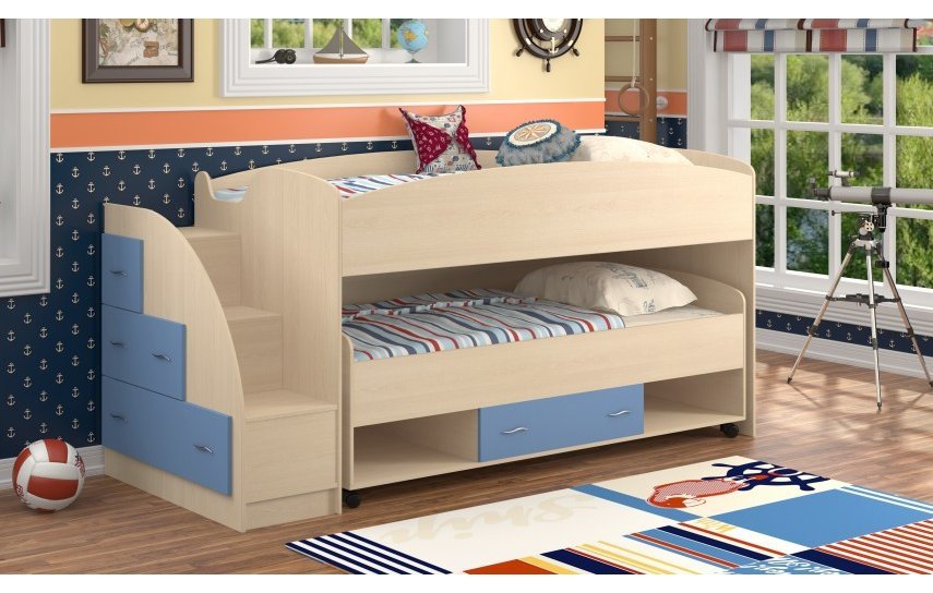 

Двухьярусная кровать KidsBunkBed K-061 венге светлый зеленая вода 243х94х115 см