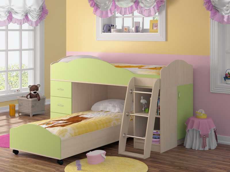 

Двухьярусная кровать KidsBunkBed K-064 венге светлый зеленая вода 115хх 87х195 см