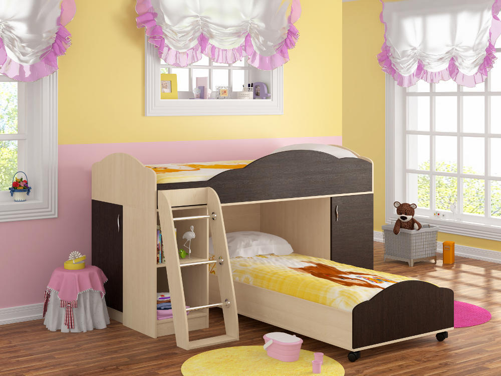 

Двухьярусная кровать KidsBunkBed K-063 венге светлый апельсин 115х 87х195 см
