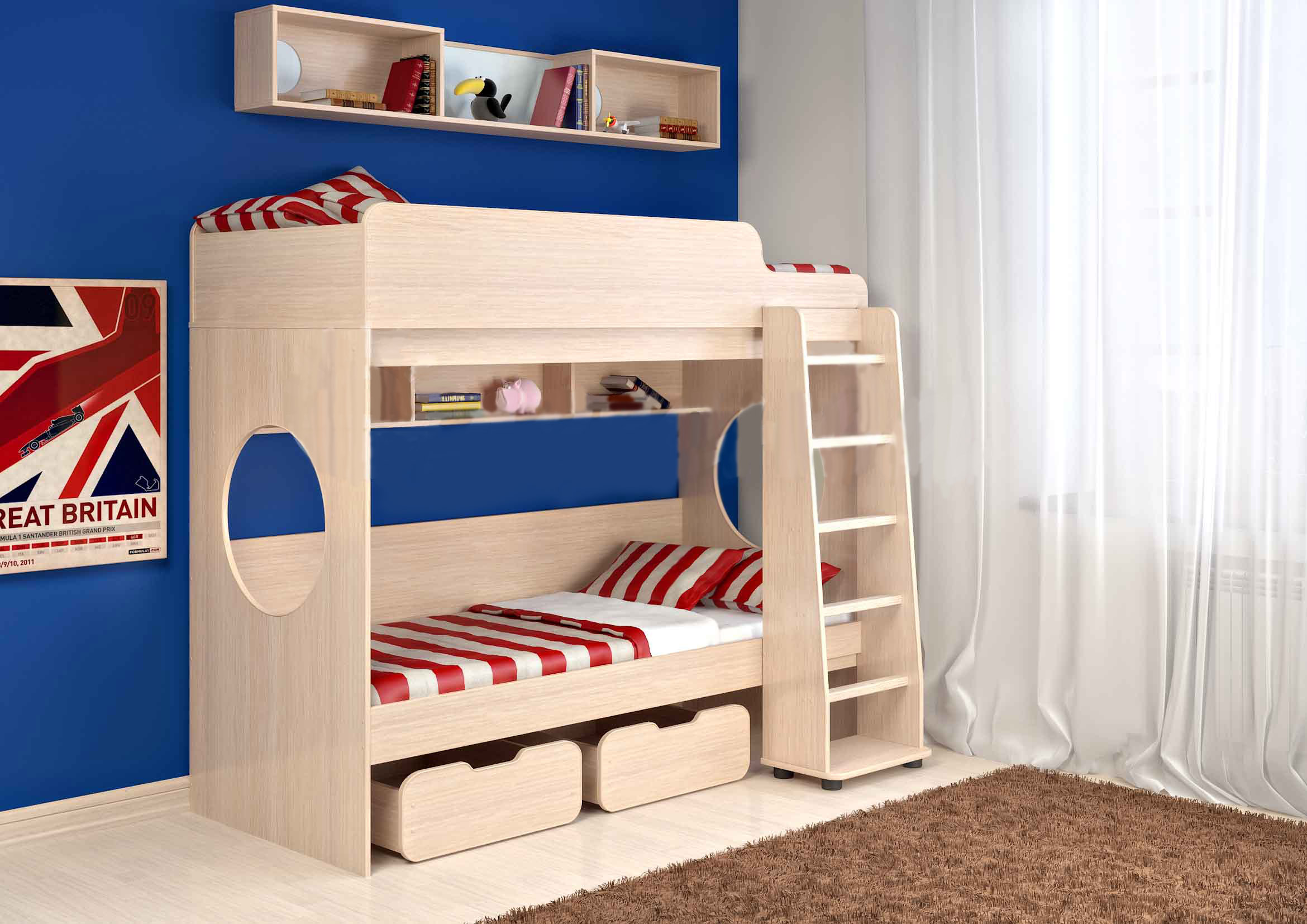 

Двухъярусная кровать KidsBunkBed K-079 дуб молочный 1952 × 1146 × 1675 мм