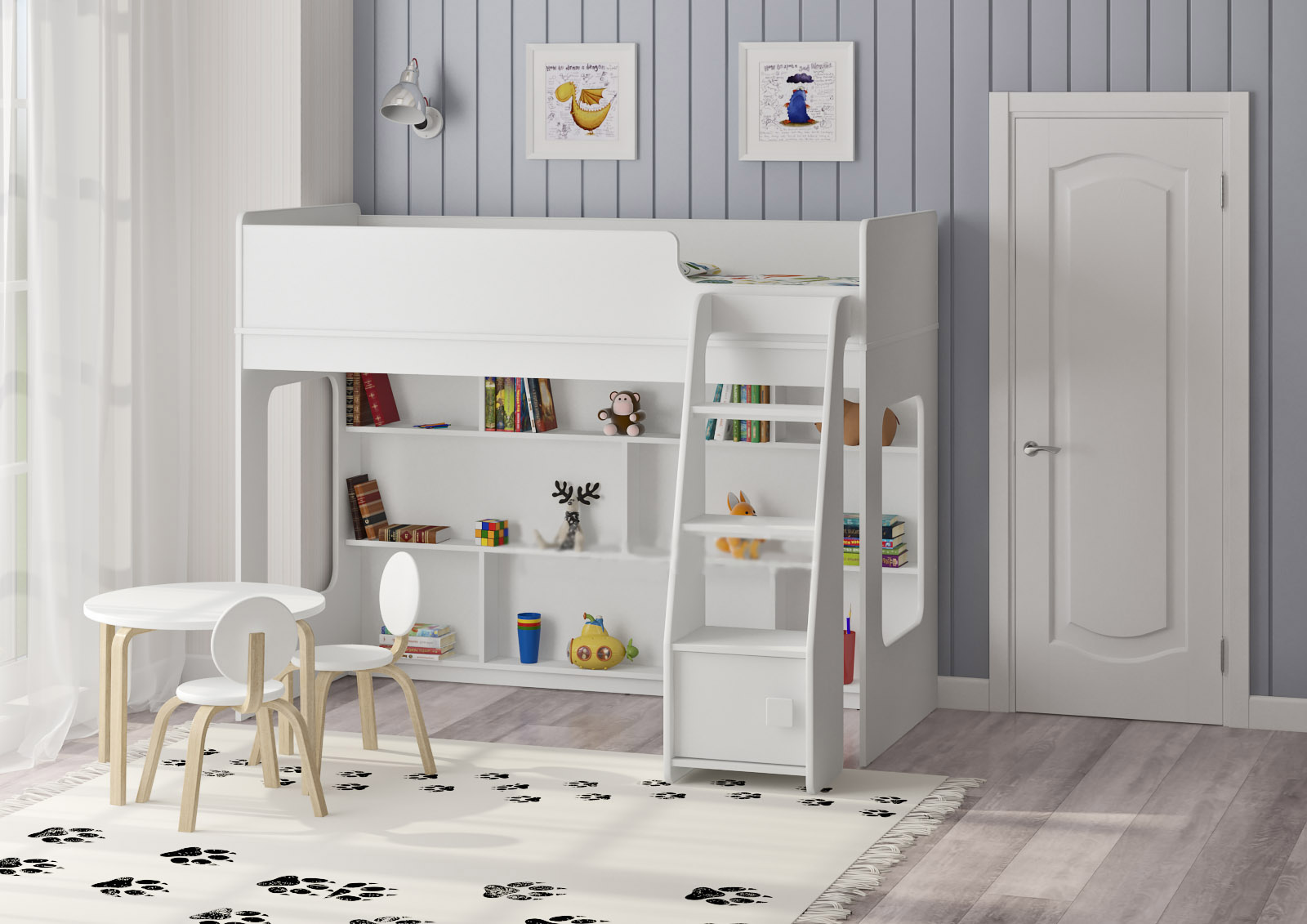 

Кровать-чердак KidsBunkBed K-050 белый цвет 1790 × 808 × 1405 мм