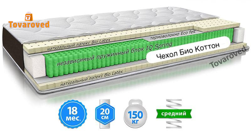 

Матрас ортопедический 160х200 Sleep&Fly ORGANIC Alfa