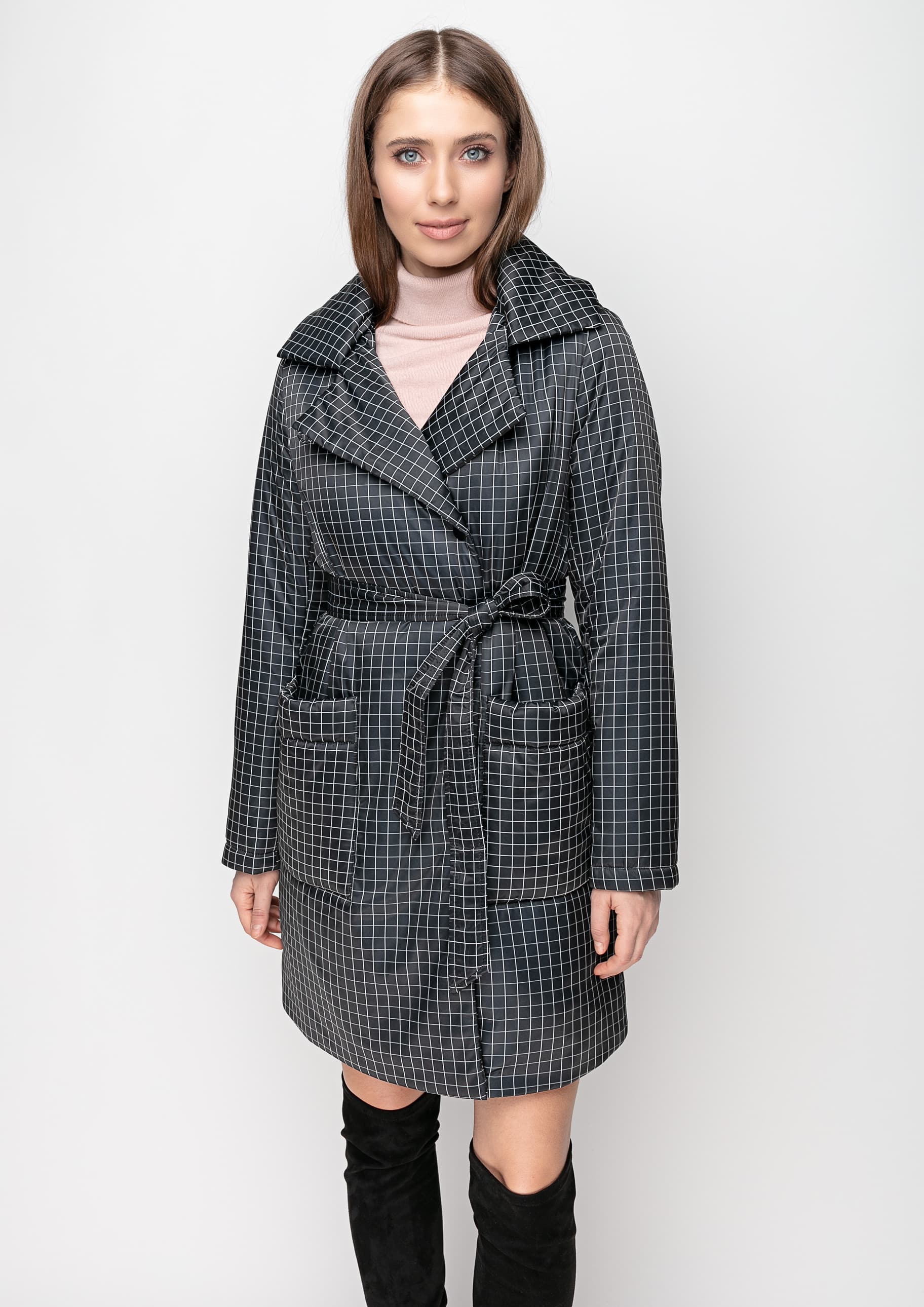 

Демисезонное пальто на утеплителе в клетку Samange 7207-1-AO 42 Чёрная клетка
