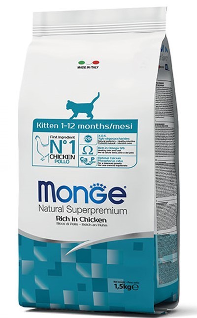 

Сухой корм Monge Kitten Rich in Chicken для котят всех пород со вкусом курицы и риса 1.5 кг (8009470004879)