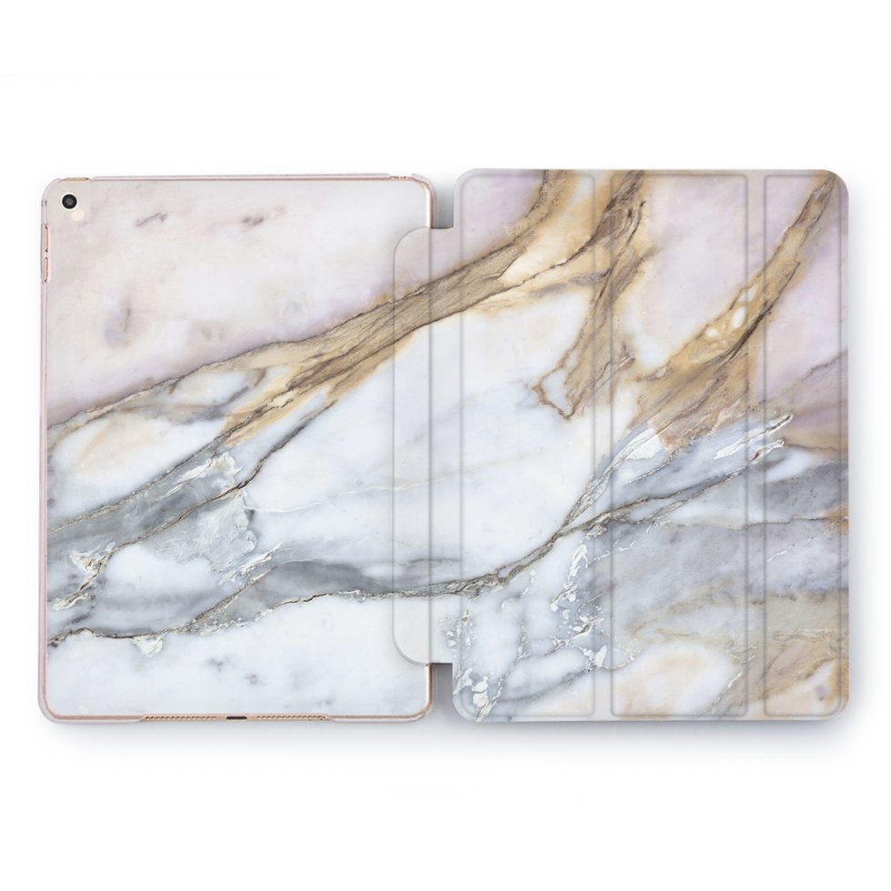 Чехол книжка, обложка для Apple iPad эпл айпад (Золотой мрамор) Air эир ...