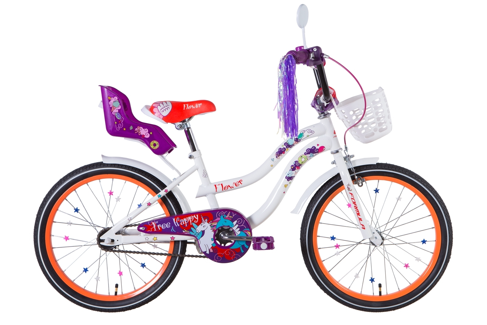 

Велосипед 20" Formula FLOWER PREMIUM 13" бело-оранжевый c фиолетов 2021