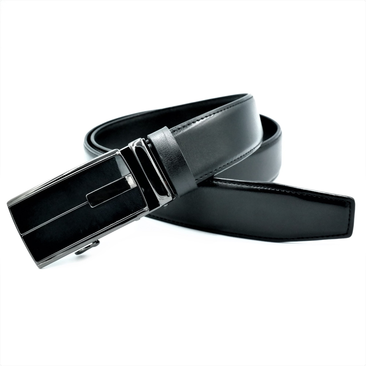 

Мужской кожаный ремень-автомат Weatro пояс чёрный Пряжка автомат 110-125 см