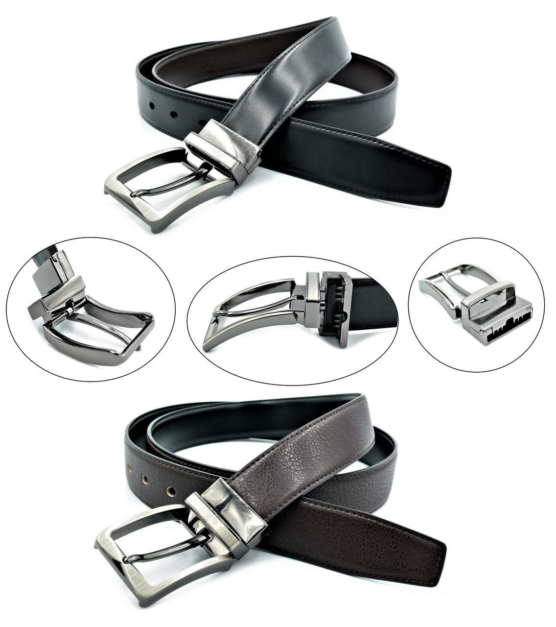 

Ремень мужской двухсторонний Черныйкоричневый Weatro пояс Пряжка классическая 110-125 см