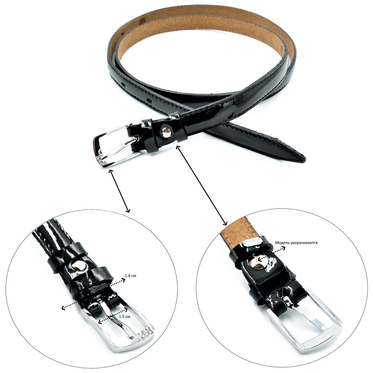 

Женский кожаный ремень Weatro пояс чёрный 110-115 см