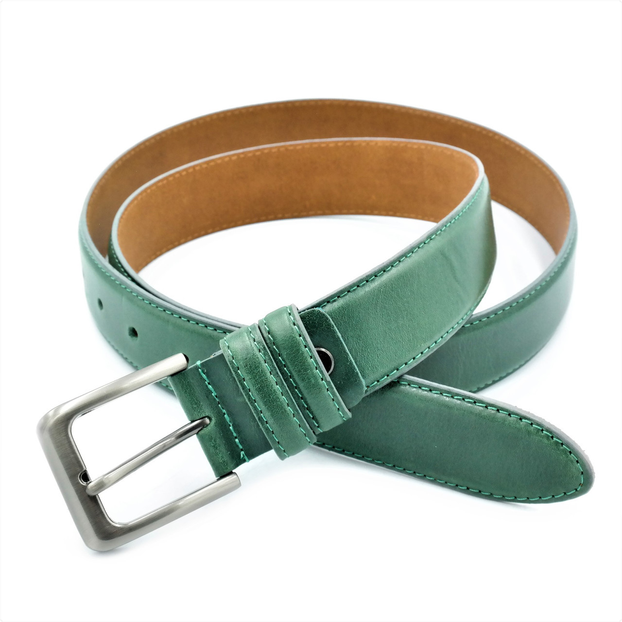 

Кожаный ремень Weatro пояс зелёный Пряжка классическая 110-125 см
