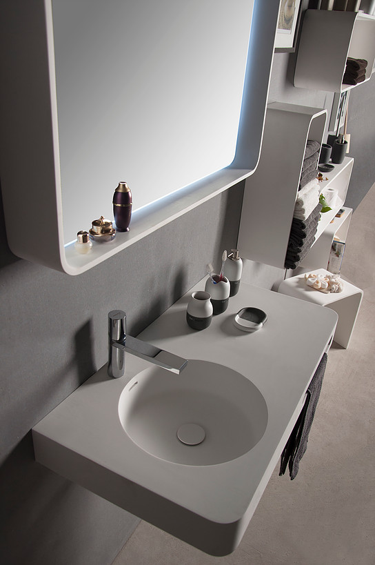 

Раковина-столешница подвесная с полотенцедержателем, каменная Solid surface 750*480*140mm