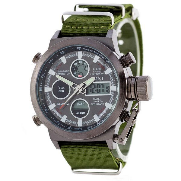 

Часы AMST Black-Black Green Wristband